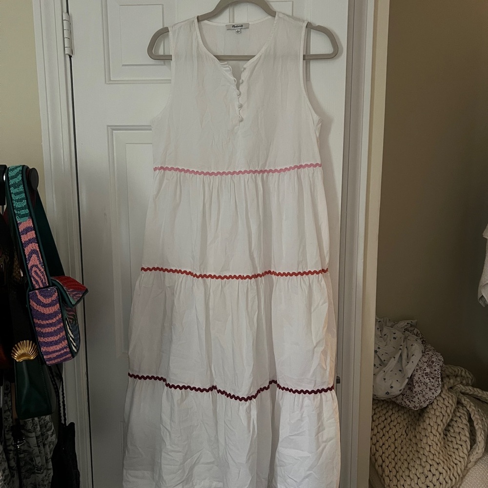 Madewell White Sleeveless Dress with Red, orange, pink Accents - Picture 2 of 5